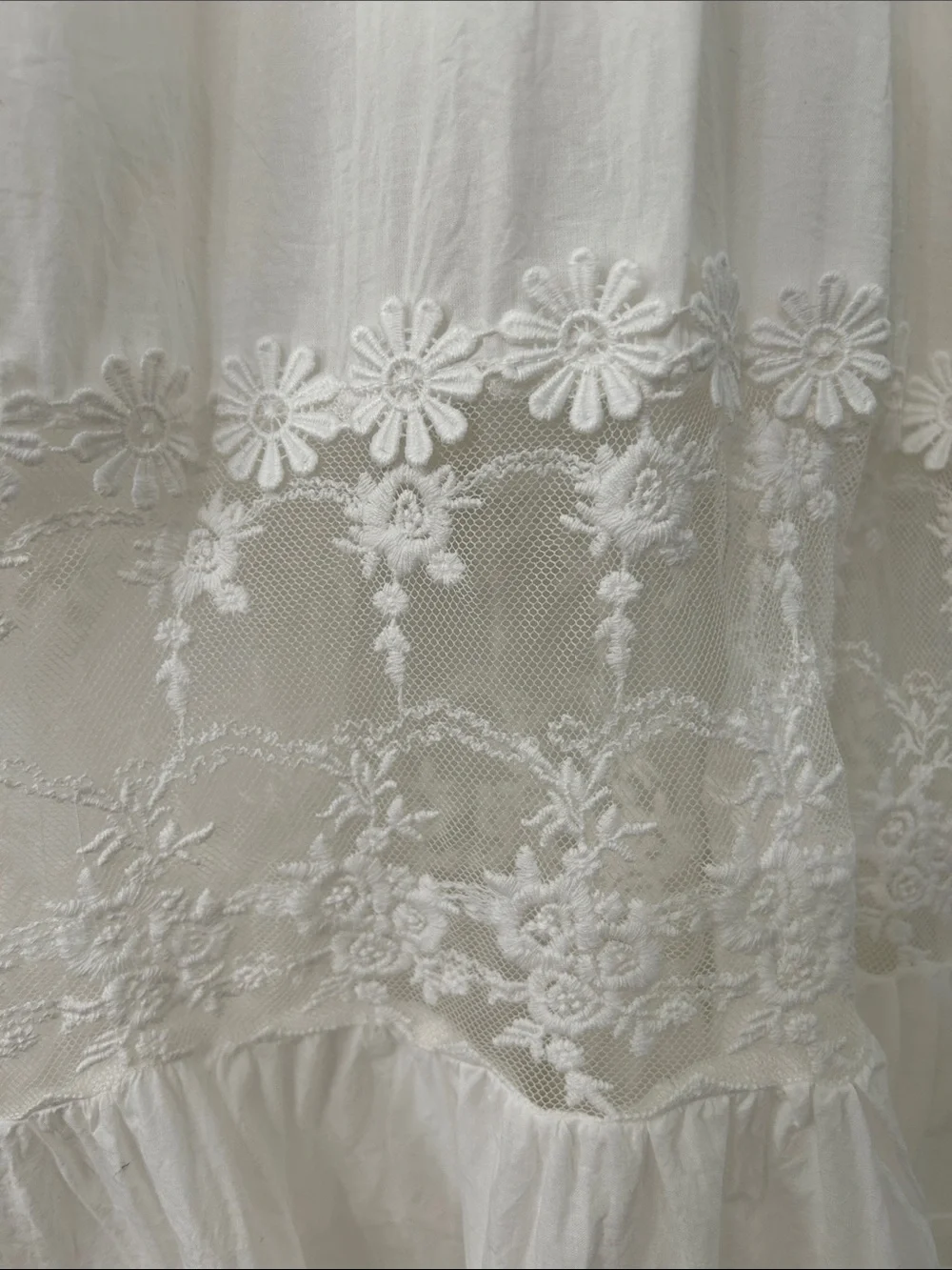 White Lace Bohemian Maxi Dress Tiered Smocked Empire Waist Embroidered Bridal - Picture 5 of 16